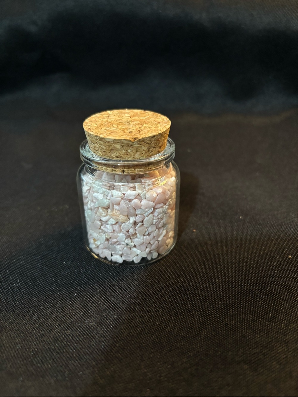 Crystal Wishing Jar - Glass jar with cork top filled with Pink Opal chips.